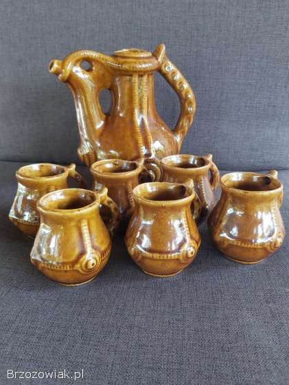 Serwis porcelitowy ceramika PRL zestaw dzbanek filiżanki kubeczki retro vintage.