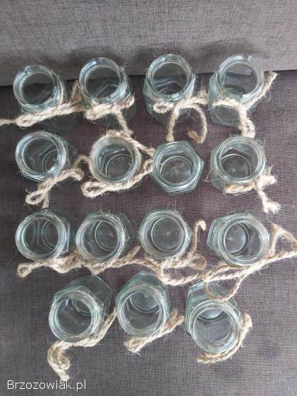 Słoiczki przyprawniki szklane 15 sztuk z jutowym sznurkiem.