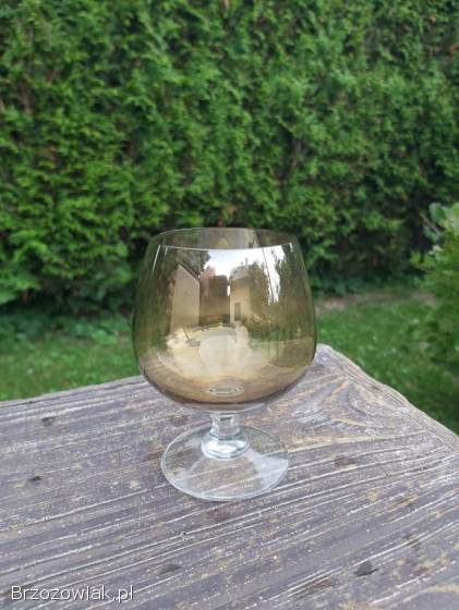 Kieliszek duży koniakówka szkło iryzowane opalizujące miodowe PRL vintage zestaw
