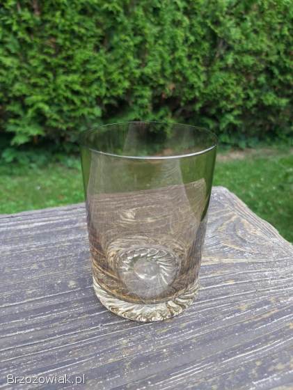 Szklanki niskie szkło iryzowane opalizujące miodowe PRL vintage zestaw 6 sztuk.