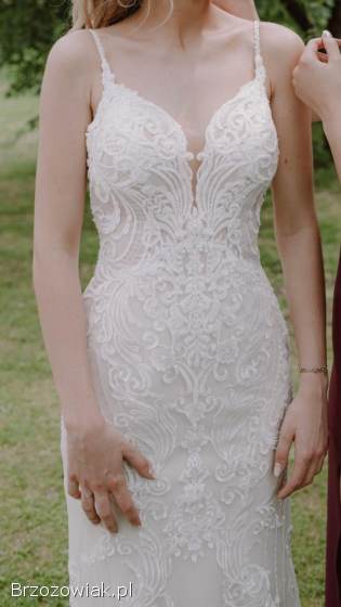 Suknia sukienka ślubna syrenka rybka beżowa,  ivory tren Essence of Australia