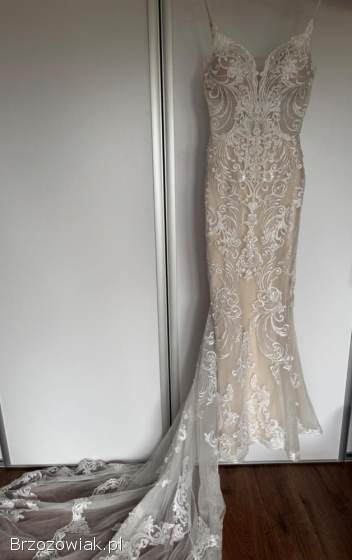 Suknia sukienka ślubna syrenka rybka beżowa,  ivory tren Essence of Australia