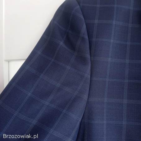 Garnitur spodnie marynarka w kratę granatowy na ślub na koumnię na wesele modny