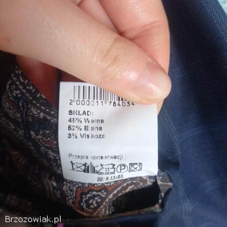 Garnitur spodnie marynarka w kratę granatowy na ślub na koumnię na wesele modny