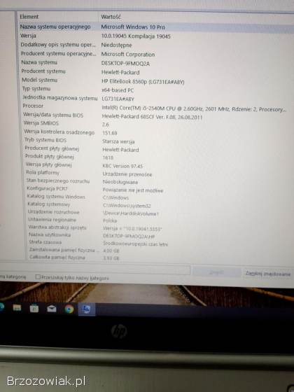 Laptop HP EliteBook 8560p i5 -  RS 232 -  SSD