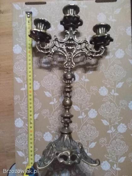 Świecznik mosiężny zdobiony piękny wzór połysk-lata 40-ste swiecznik